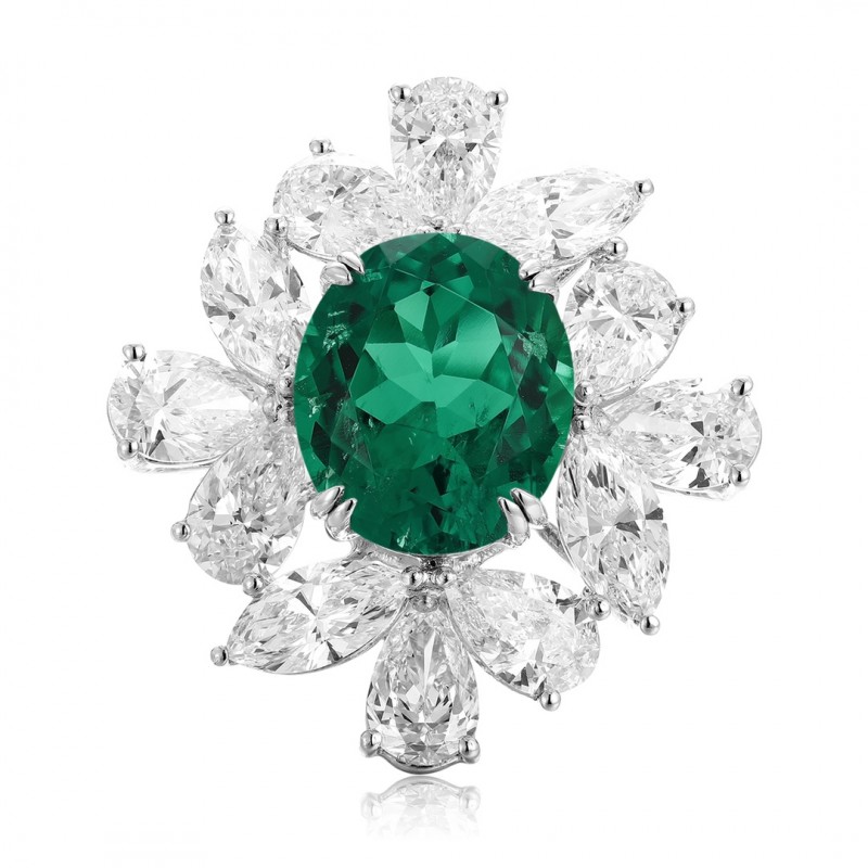 Ruif Jewelry Classic Design PT950 Platinum Ring 5.99ct Lab Grown Emerald and 6.339ct Lab Grown Diamond Ring Gemstone Jewelry