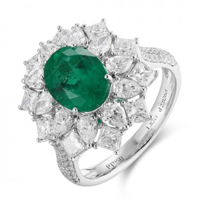 Ruif Jewelry Classic Design PT950 Platinum Ring 1.82ct Lab Grown Emerald and 2.026ct Lab Grown Diamond Ring Gemstone Jewelry