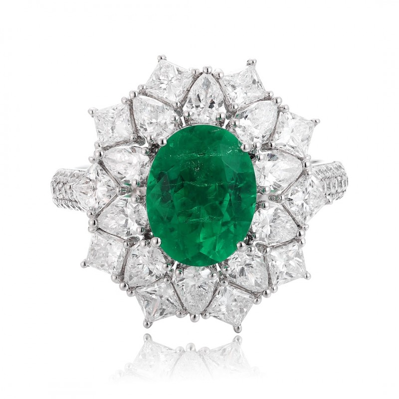 Ruif Jewelry Classic Design PT950 Platinum Ring 1.82ct Lab Grown Emerald and 2.026ct Lab Grown Diamond Ring Gemstone Jewelry