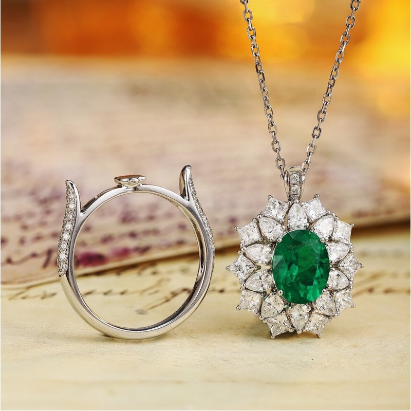 Ruif Jewelry Classic Design PT950 Platinum Ring 1.82ct Lab Grown Emerald and 2.026ct Lab Grown Diamond Ring Gemstone Jewelry