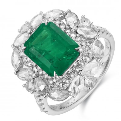 Ruif Jewelry Classic Design PT950 Platinum Ring 3.21ct Lab Grown Emerald and 1.689ct Lab Grown Diamond Ring Gemstone Jewelry