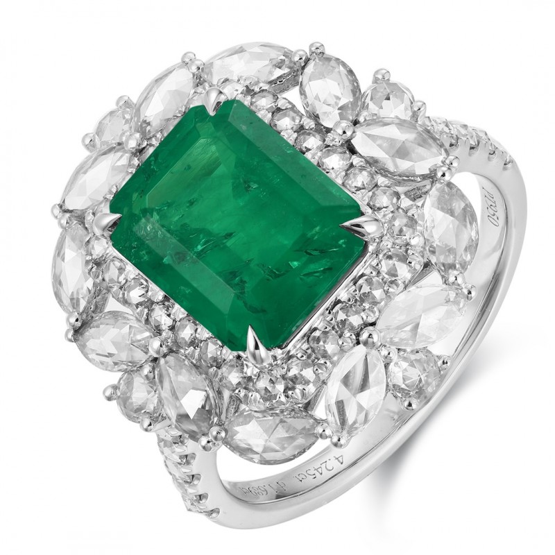 Ruif Jewelry Classic Design PT950 Platinum Ring 3.21ct Lab Grown Emerald and 1.689ct Lab Grown Diamond Ring Gemstone Jewelry