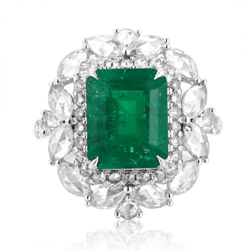 Ruif Jewelry Classic Design PT950 Platinum Ring 3.21ct Lab Grown Emerald and 1.689ct Lab Grown Diamond Ring Gemstone Jewelry