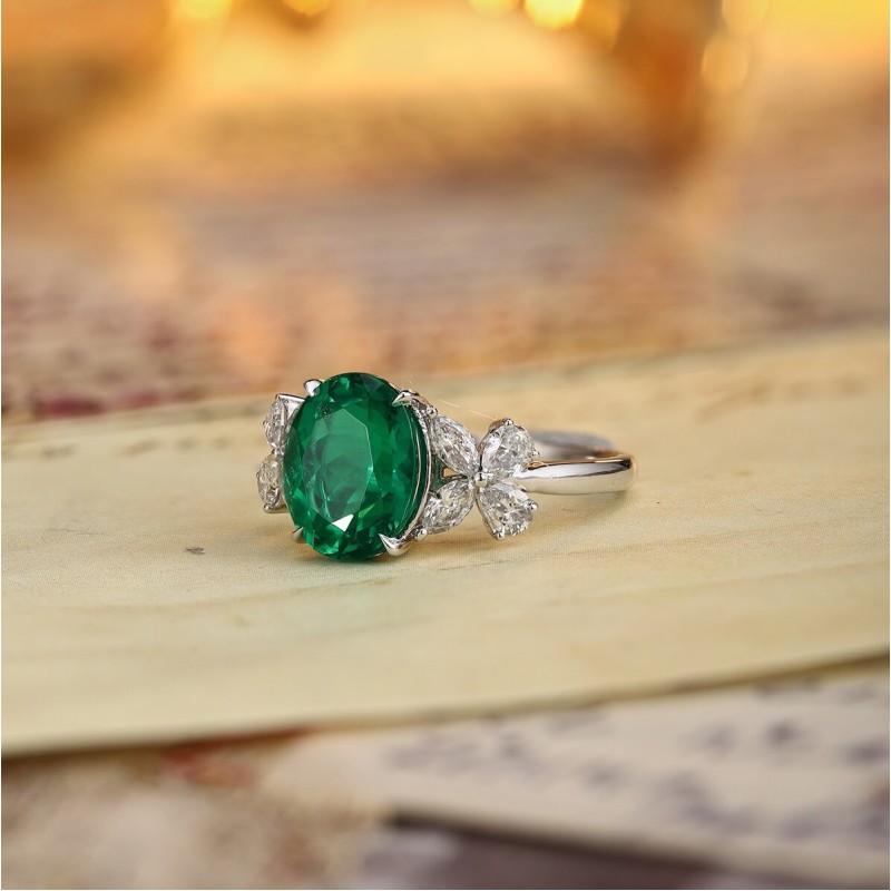 Ruif Jewelry Classic Design PT950 Platinum Ring 2.68ct Lab Grown Emerald and 0.597ct Lab Grown Diamond Ring Gemstone Jewelry