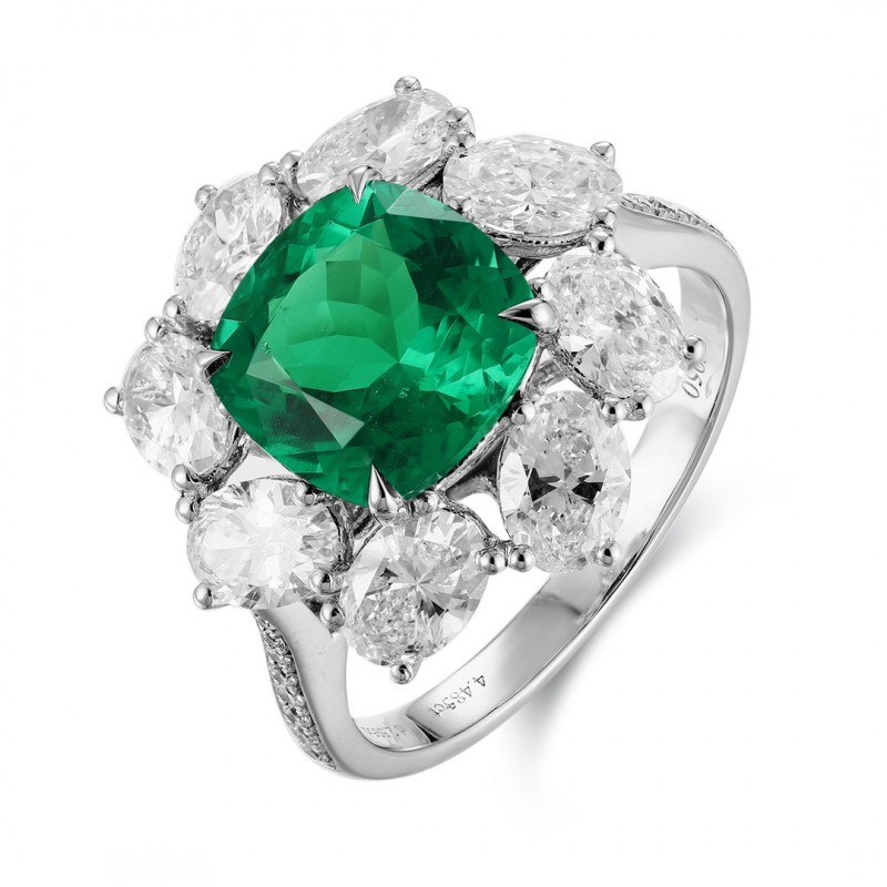 Ruif Jewelry Classic Design PT950 Platinum Ring 2.98ct Lab Grown Emerald and 2.595ct Lab Grown Diamond Ring Gemstone Jewelry