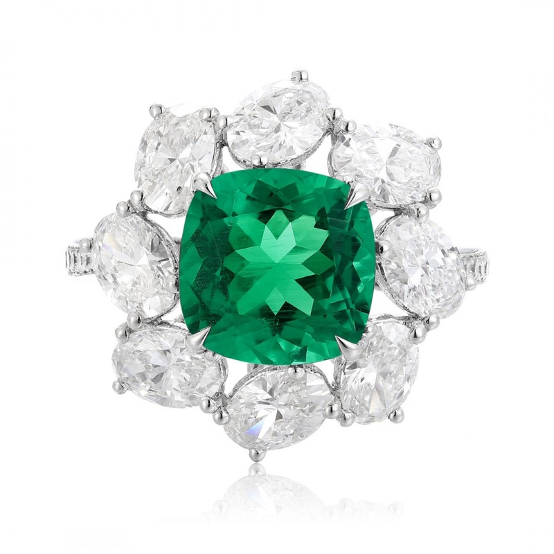 Ruif Jewelry Classic Design PT950 Platinum Ring 2.98ct Lab Grown Emerald and 2.595ct Lab Grown Diamond Ring Gemstone Jewelry