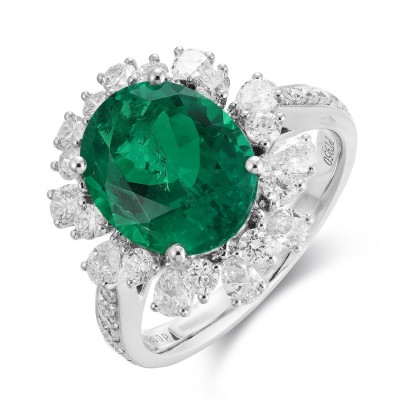 Ruif Jewelry Classic Design PT950 Platinum Ring 3.2ct Lab Grown Emerald and 0.99ct Lab Grown Diamond Ring Gemstone Jewelry