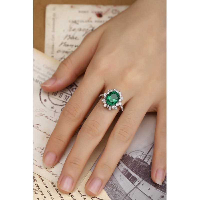 Ruif Jewelry Classic Design PT950 Platinum Ring 3.2ct Lab Grown Emerald and 0.99ct Lab Grown Diamond Ring Gemstone Jewelry
