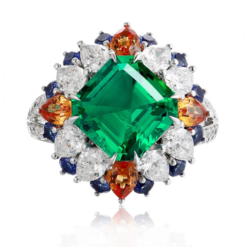 Ruif Jewelry Classic Design PT950 Platinum Ring 3.31ct Lab Grown Emerald and 2.972ct Lab Grown Diamond Ring Gemstone Jewelry