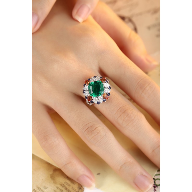 Ruif Jewelry Classic Design PT950 Platinum Ring 3.31ct Lab Grown Emerald and 2.972ct Lab Grown Diamond Ring Gemstone Jewelry