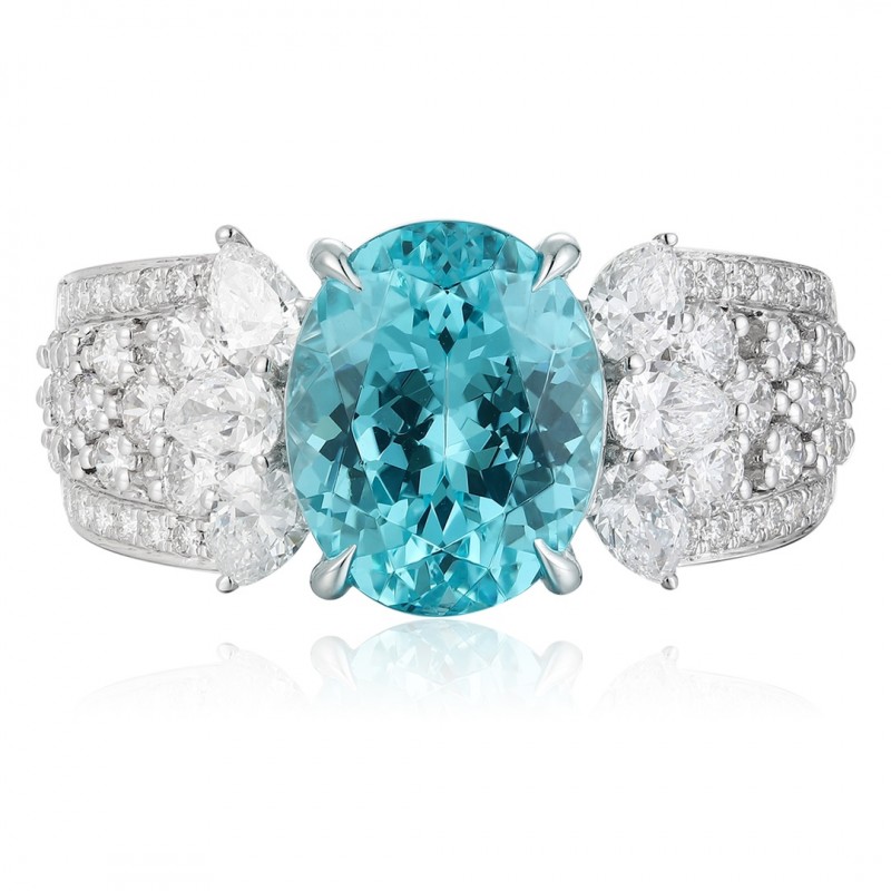 Ruif Jewelry Classic Design PT950  Platinum Ring 4.79ct Lab Grown Paraiba And 0.76ct Lab Grown Diamond Ring Wedding Bands