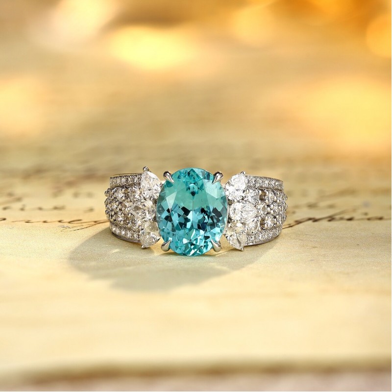 Ruif Jewelry Classic Design PT950  Platinum Ring 4.79ct Lab Grown Paraiba And 0.76ct Lab Grown Diamond Ring Wedding Bands