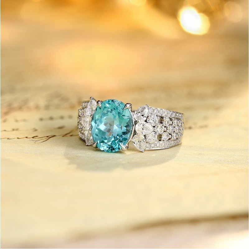 Ruif Jewelry Classic Design PT950  Platinum Ring 4.79ct Lab Grown Paraiba And 0.76ct Lab Grown Diamond Ring Wedding Bands