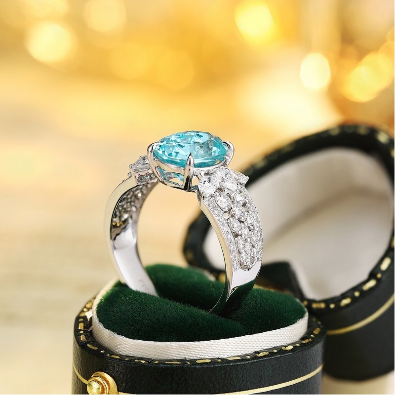 Ruif Jewelry Classic Design PT950  Platinum Ring 4.79ct Lab Grown Paraiba And 0.76ct Lab Grown Diamond Ring Wedding Bands