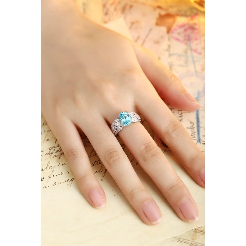 Ruif Jewelry Classic Design PT950  Platinum Ring 4.79ct Lab Grown Paraiba And 0.76ct Lab Grown Diamond Ring Wedding Bands