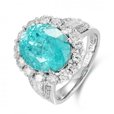 Ruif Jewelry Classic Design PT950  Platinum Ring 9.62ct Lab Grown Paraiba And 1.645ct Lab Grown Diamond Ring Wedding Bands