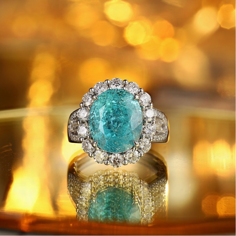 Ruif Jewelry Classic Design PT950  Platinum Ring 9.62ct Lab Grown Paraiba And 1.645ct Lab Grown Diamond Ring Wedding Bands