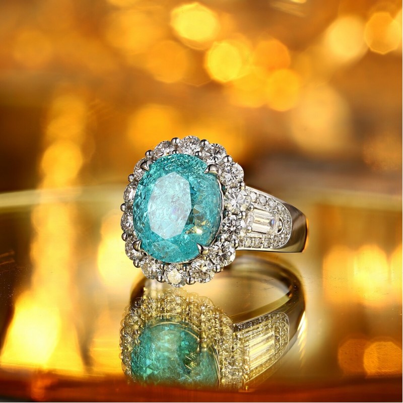 Ruif Jewelry Classic Design PT950  Platinum Ring 9.62ct Lab Grown Paraiba And 1.645ct Lab Grown Diamond Ring Wedding Bands