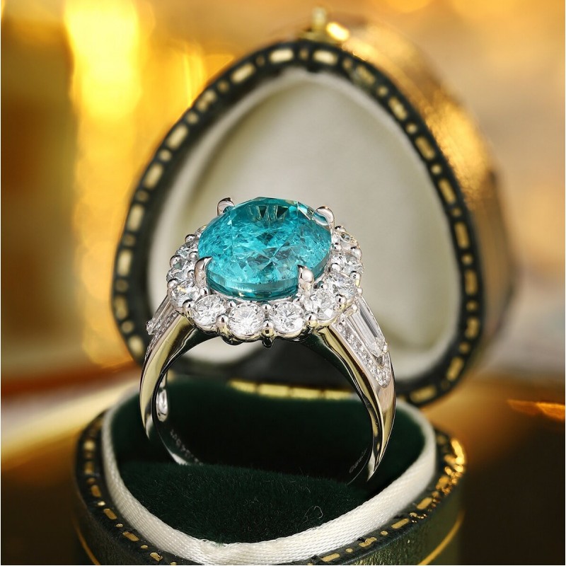 Ruif Jewelry Classic Design PT950  Platinum Ring 9.62ct Lab Grown Paraiba And 1.645ct Lab Grown Diamond Ring Wedding Bands