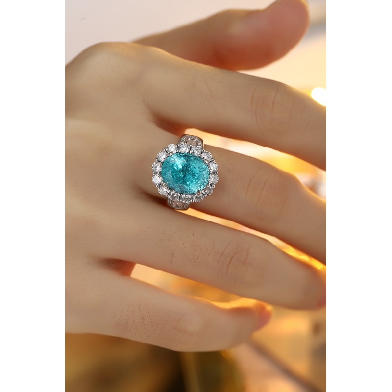 Ruif Jewelry Classic Design PT950  Platinum Ring 9.62ct Lab Grown Paraiba And 1.645ct Lab Grown Diamond Ring Wedding Bands