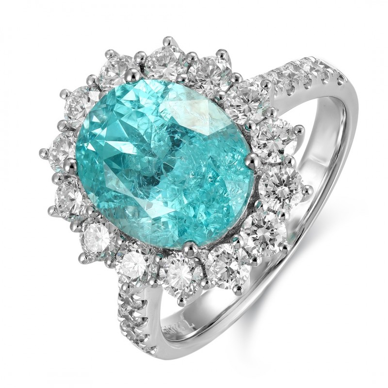 Ruif Jewelry Classic Design PT950  Platinum Ring 7.24ct Lab Grown Paraiba And 1.296ct Lab Grown Diamond Ring Wedding Bands