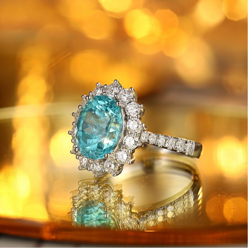 Ruif Jewelry Classic Design PT950  Platinum Ring 7.24ct Lab Grown Paraiba And 1.296ct Lab Grown Diamond Ring Wedding Bands