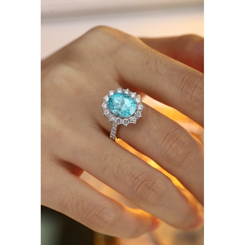 Ruif Jewelry Classic Design PT950  Platinum Ring 7.24ct Lab Grown Paraiba And 1.296ct Lab Grown Diamond Ring Wedding Bands