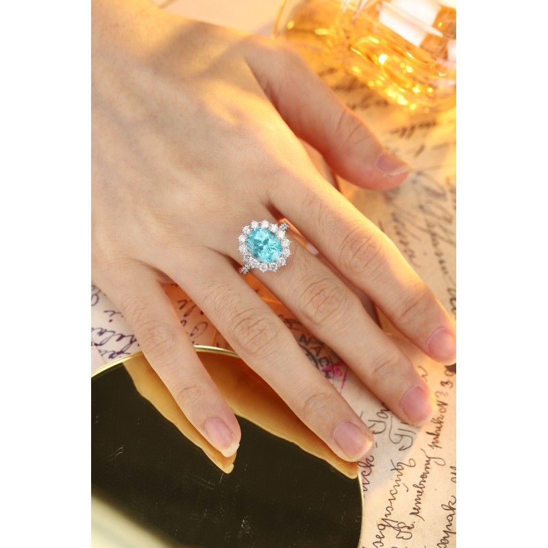 Ruif Jewelry Classic Design PT950  Platinum Ring 7.24ct Lab Grown Paraiba And 1.296ct Lab Grown Diamond Ring Wedding Bands