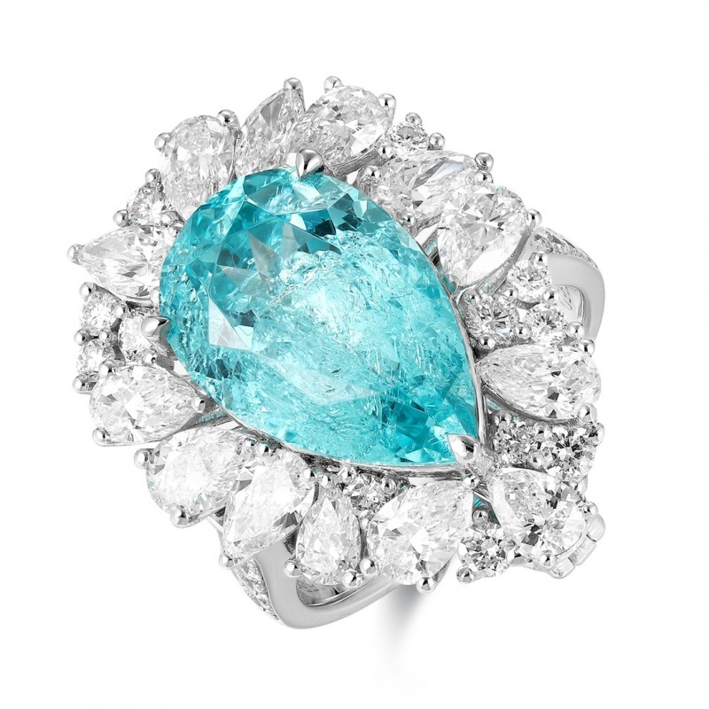 Ruif Jewelry Classic Design PT950 Platinum Ring10.36ct Lab Grown Paraiba And 2.954ct Lab Grown Diamond Ring Wedding Bands