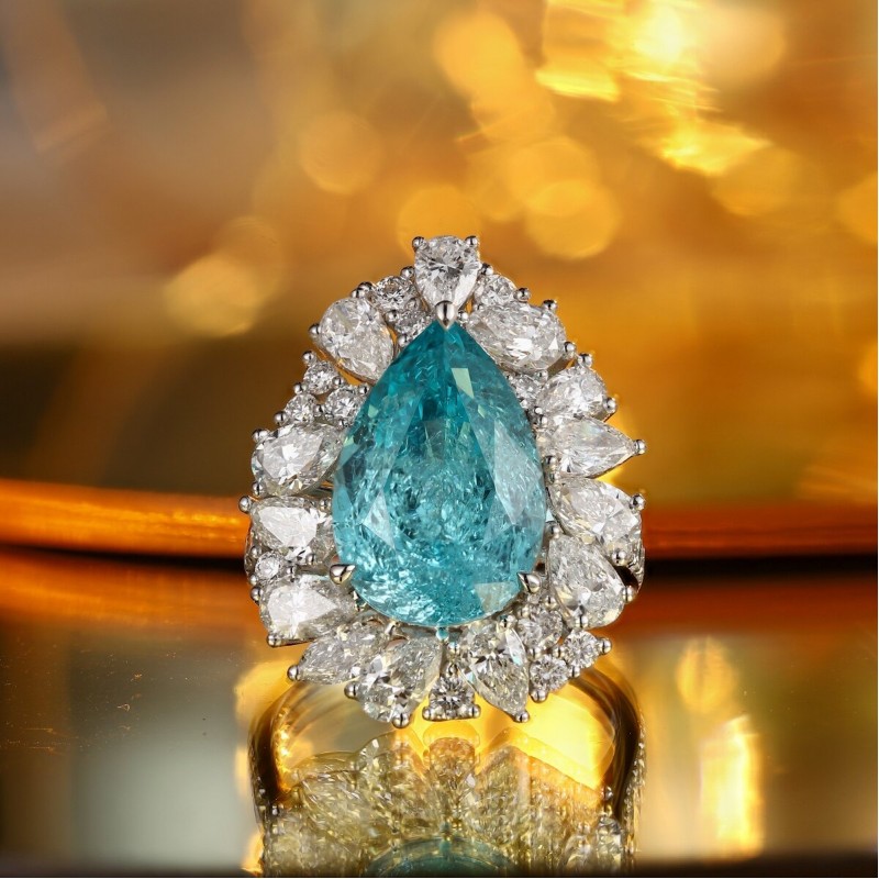 Ruif Jewelry Classic Design PT950 Platinum Ring10.36ct Lab Grown Paraiba And 2.954ct Lab Grown Diamond Ring Wedding Bands