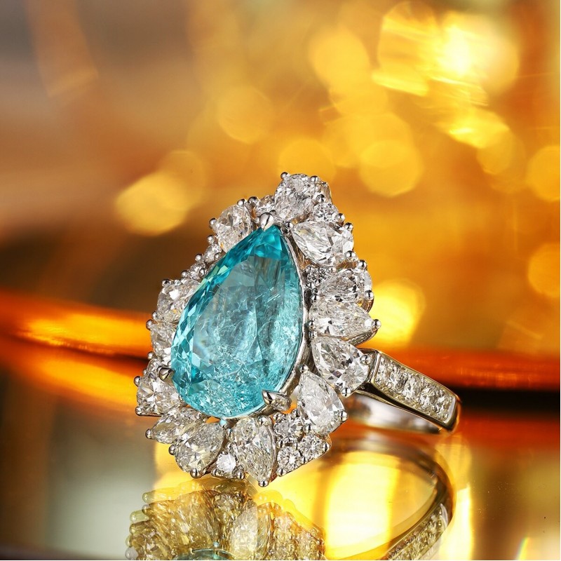 Ruif Jewelry Classic Design PT950 Platinum Ring10.36ct Lab Grown Paraiba And 2.954ct Lab Grown Diamond Ring Wedding Bands