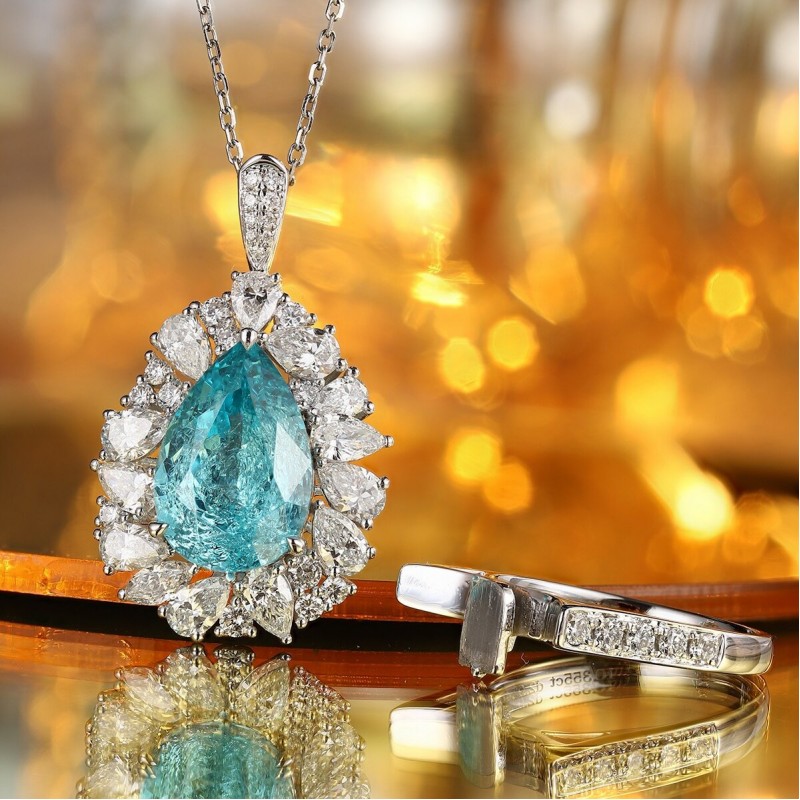 Ruif Jewelry Classic Design PT950 Platinum Ring10.36ct Lab Grown Paraiba And 2.954ct Lab Grown Diamond Ring Wedding Bands