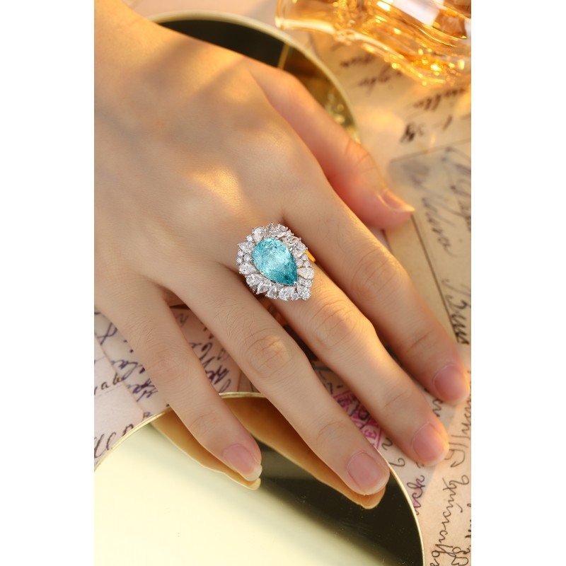 Ruif Jewelry Classic Design PT950 Platinum Ring10.36ct Lab Grown Paraiba And 2.954ct Lab Grown Diamond Ring Wedding Bands