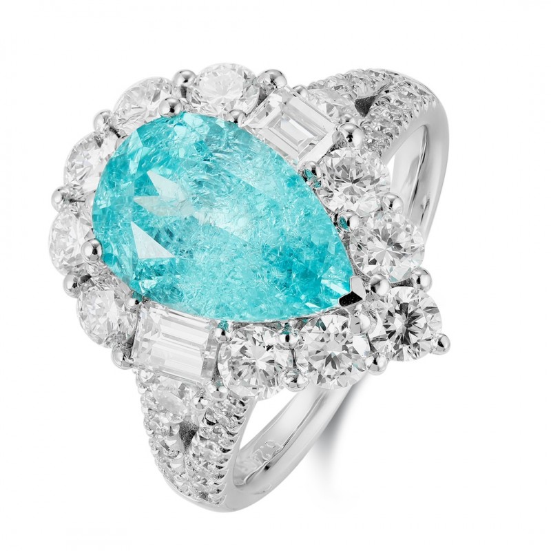 Ruif Jewelry Classic Design PT950  Platinum Ring 5.24ct Lab Grown Paraiba And 2.118ct Lab Grown Diamond Ring Wedding Bands