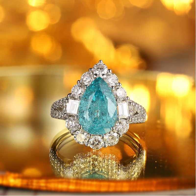 Ruif Jewelry Classic Design PT950  Platinum Ring 5.24ct Lab Grown Paraiba And 2.118ct Lab Grown Diamond Ring Wedding Bands