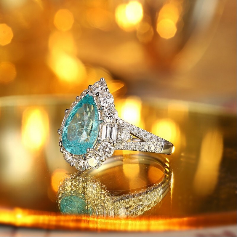 Ruif Jewelry Classic Design PT950  Platinum Ring 5.24ct Lab Grown Paraiba And 2.118ct Lab Grown Diamond Ring Wedding Bands