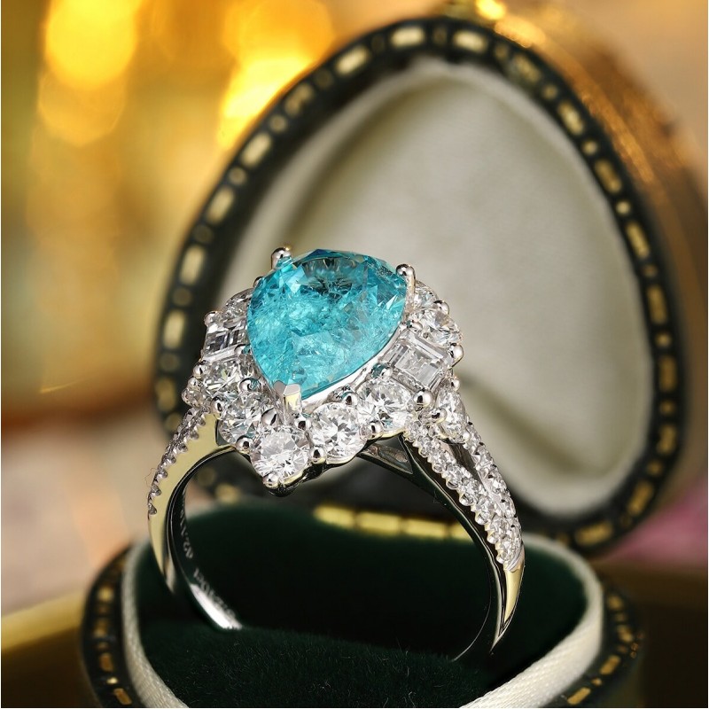 Ruif Jewelry Classic Design PT950  Platinum Ring 5.24ct Lab Grown Paraiba And 2.118ct Lab Grown Diamond Ring Wedding Bands