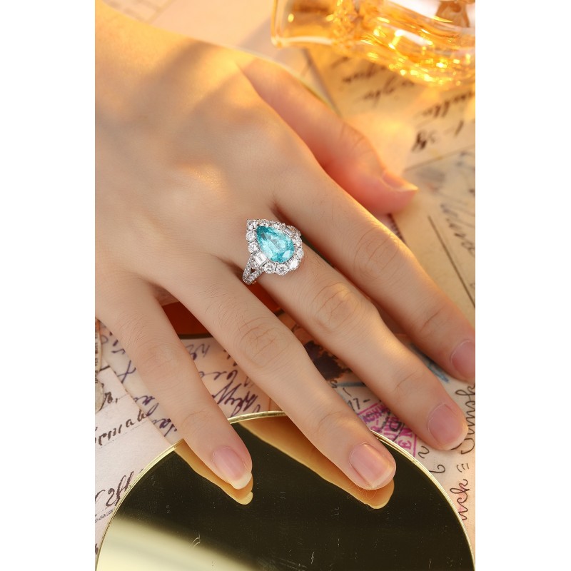 Ruif Jewelry Classic Design PT950  Platinum Ring 5.24ct Lab Grown Paraiba And 2.118ct Lab Grown Diamond Ring Wedding Bands