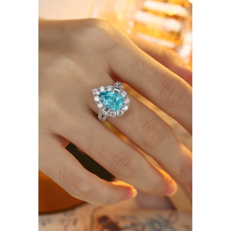 Ruif Jewelry Classic Design PT950  Platinum Ring 5.24ct Lab Grown Paraiba And 2.118ct Lab Grown Diamond Ring Wedding Bands