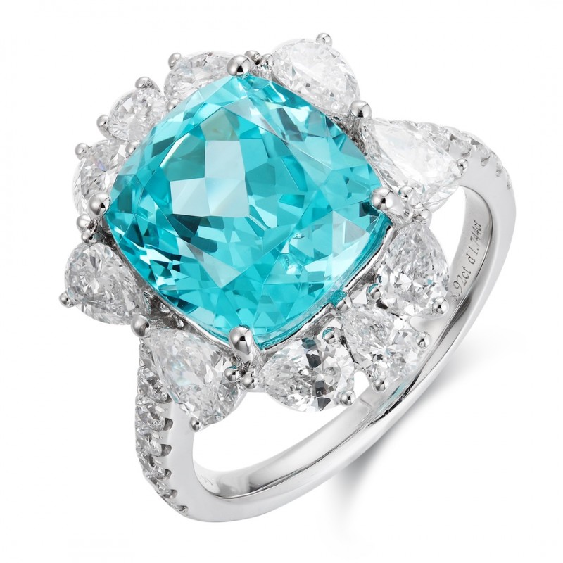 Ruif Jewelry Classic Design PT950  Platinum Ring 8.92ct Lab Grown Paraiba And 1.744ct Lab Grown Diamond Ring Wedding Bands
