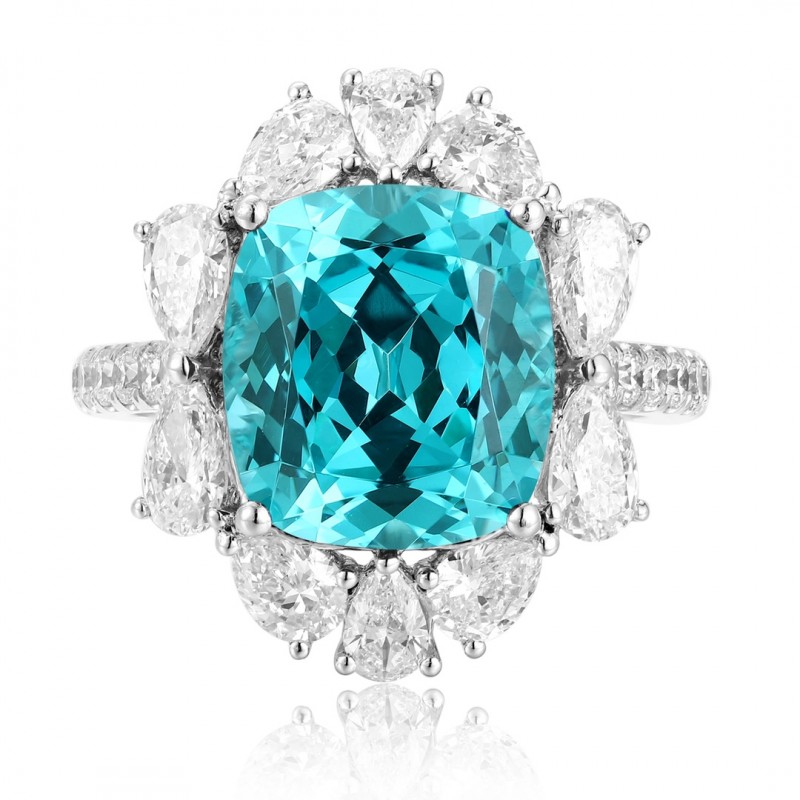 Ruif Jewelry Classic Design PT950  Platinum Ring 8.92ct Lab Grown Paraiba And 1.744ct Lab Grown Diamond Ring Wedding Bands
