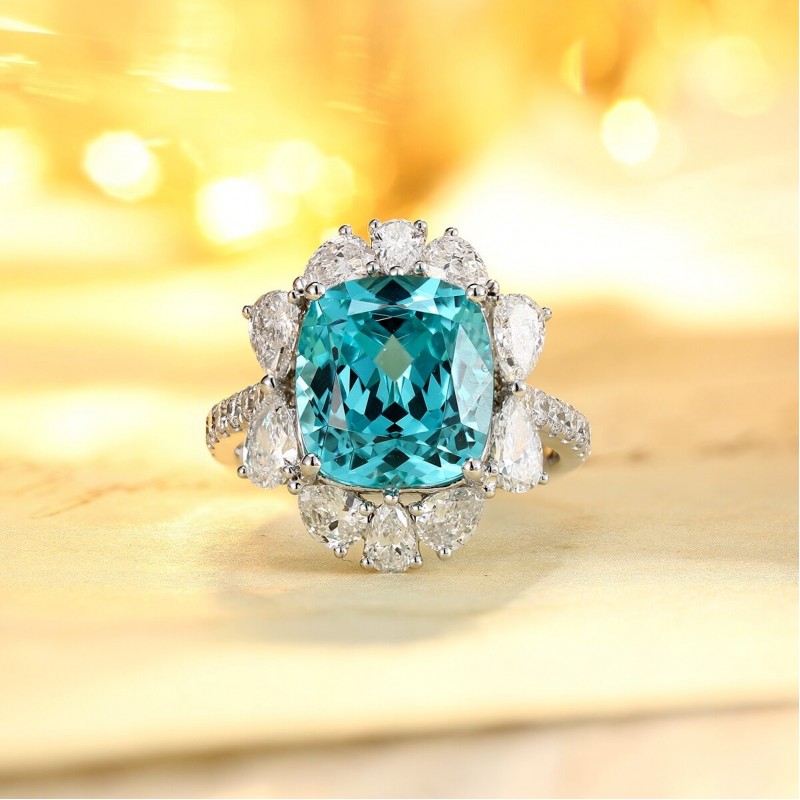 Ruif Jewelry Classic Design PT950  Platinum Ring 8.92ct Lab Grown Paraiba And 1.744ct Lab Grown Diamond Ring Wedding Bands