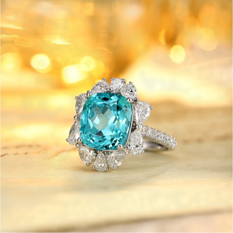 Ruif Jewelry Classic Design PT950  Platinum Ring 8.92ct Lab Grown Paraiba And 1.744ct Lab Grown Diamond Ring Wedding Bands