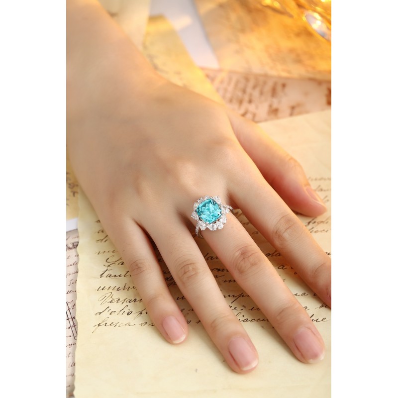 Ruif Jewelry Classic Design PT950  Platinum Ring 8.92ct Lab Grown Paraiba And 1.744ct Lab Grown Diamond Ring Wedding Bands