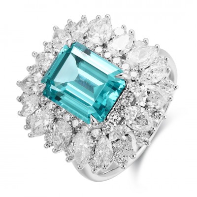 Ruif Jewelry Classic Design PT950  Platinum Ring 5.69ct Lab Grown Paraiba And 2.935ct Lab Grown Diamond Ring Wedding Bands