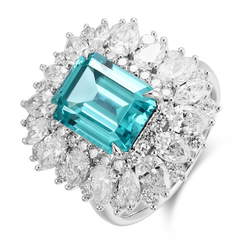 Ruif Jewelry Classic Design PT950  Platinum Ring 5.69ct Lab Grown Paraiba And 2.935ct Lab Grown Diamond Ring Wedding Bands
