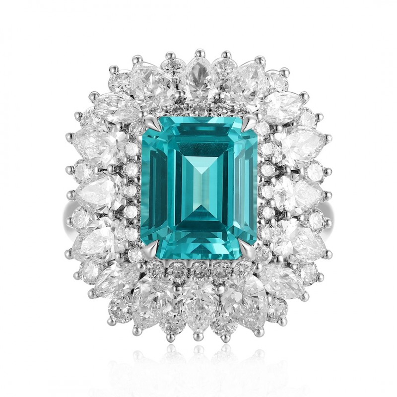 Ruif Jewelry Classic Design PT950  Platinum Ring 5.69ct Lab Grown Paraiba And 2.935ct Lab Grown Diamond Ring Wedding Bands