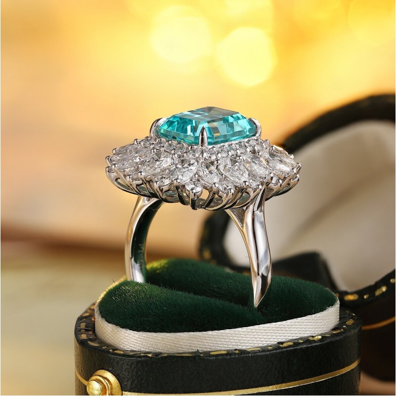 Ruif Jewelry Classic Design PT950  Platinum Ring 5.69ct Lab Grown Paraiba And 2.935ct Lab Grown Diamond Ring Wedding Bands