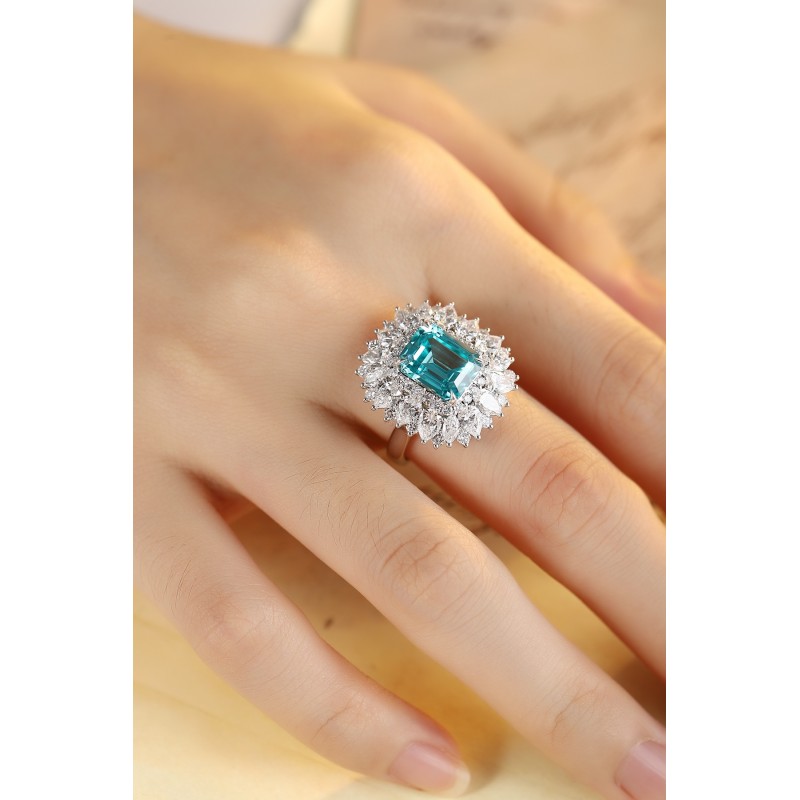 Ruif Jewelry Classic Design PT950  Platinum Ring 5.69ct Lab Grown Paraiba And 2.935ct Lab Grown Diamond Ring Wedding Bands