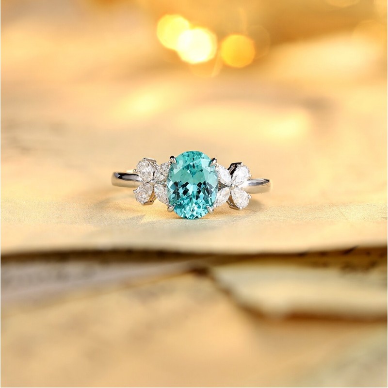 Ruif Jewelry Classic Design PT950  Platinum Ring 4.63ct Lab Grown Paraiba And 0.597ct Lab Grown Diamond Ring Wedding Bands